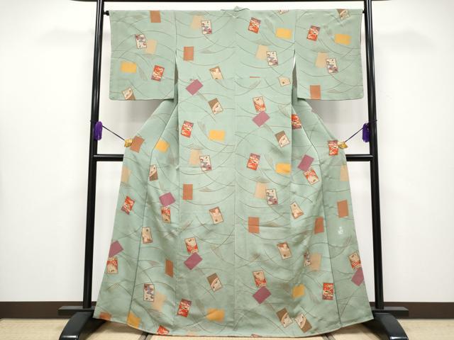 平和屋着物●極上　人形作家・ホリヒロシ　小紋　かるた　岩井茶色　反端付き　逸品　未使用　CYAA4050s6