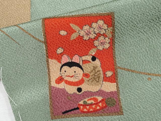 平和屋着物●極上　人形作家・ホリヒロシ　小紋　かるた　岩井茶色　反端付き　逸品　未使用　CYAA4050s6