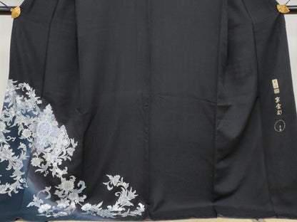 平和屋本店●極上　金彩友禅 卓越技能者・名工・和田光正監修 京金彩 華陽　訪問着　更紗花唐草文　暈し染　黒地　金銀彩　逸品 CYAA4051s6