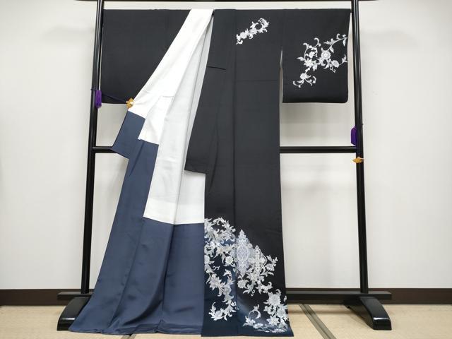 平和屋本店●極上　金彩友禅 卓越技能者・名工・和田光正監修 京金彩 華陽　訪問着　更紗花唐草文　暈し染　黒地　金銀彩　逸品 CYAA4051s6