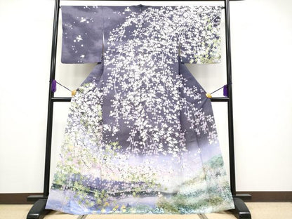 平和屋本店●極上　訪問着　富士山　枝垂れ桜　暈し染め　銀通し地　逸品　CYAA4052s6