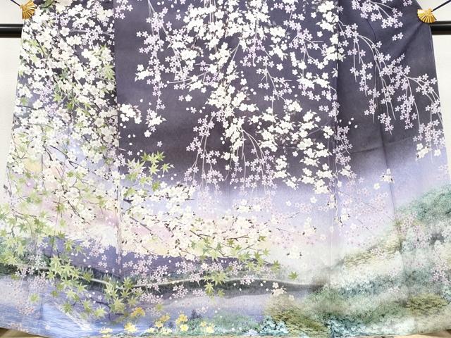 平和屋本店●極上　訪問着　富士山　枝垂れ桜　暈し染め　銀通し地　逸品　CYAA4052s6