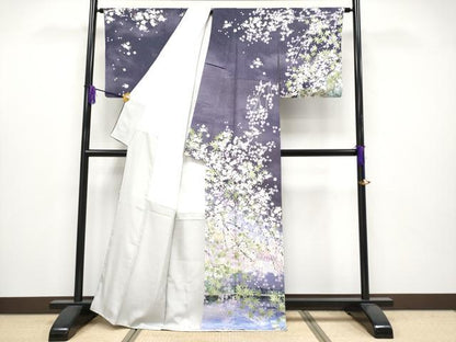 平和屋本店●極上　訪問着　富士山　枝垂れ桜　暈し染め　銀通し地　逸品　CYAA4052s6