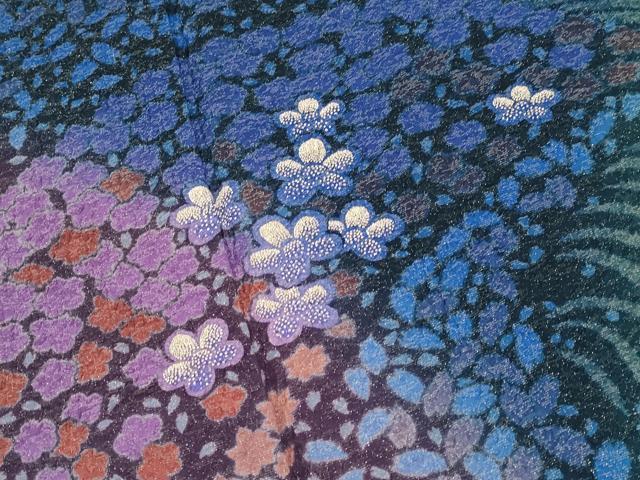平和屋本店●極上　十日町 名門 滝泰謹製　中国三大刺繍 相良刺繍　訪問着　おぼろ染　襲絞り　舞花文　金通し地　反端付　逸品 CYAA4053s6