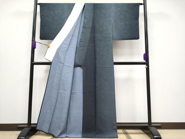平和屋着物▽極上 江戸小紋 単衣 行儀 墨流し文様 暈し染め 黒地 逸品 CYAA4057s6