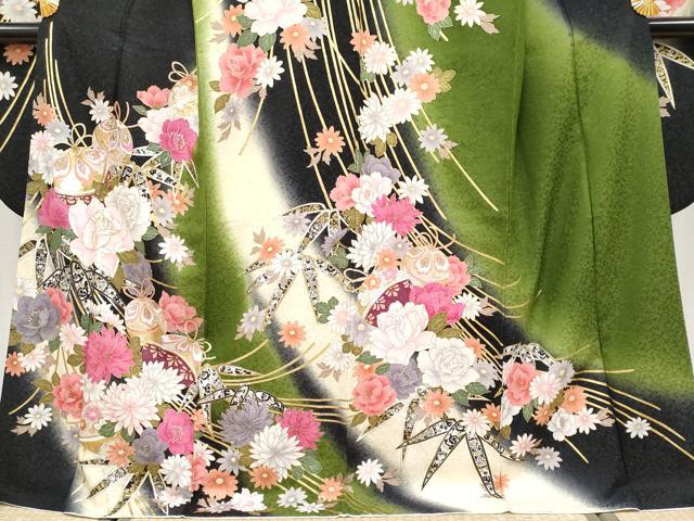 平和屋着物●極上　振袖　刺繍　薬玉花文　暈し染め　銀通し地　逸品　CYAA4058s6