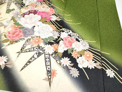 平和屋着物●極上　振袖　刺繍　薬玉花文　暈し染め　銀通し地　逸品　CYAA4058s6