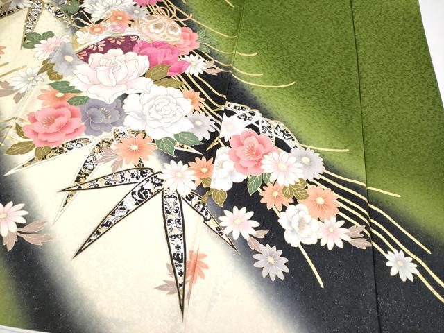 平和屋着物●極上　振袖　刺繍　薬玉花文　暈し染め　銀通し地　逸品　CYAA4058s6