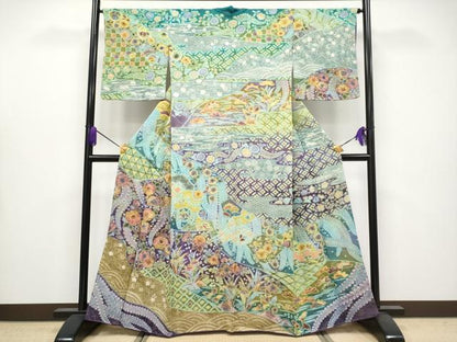 平和屋本店●極上　訪問着　絞り　辻が花　暈し染め　金通し地　逸品　未使用　CYAA4063s6