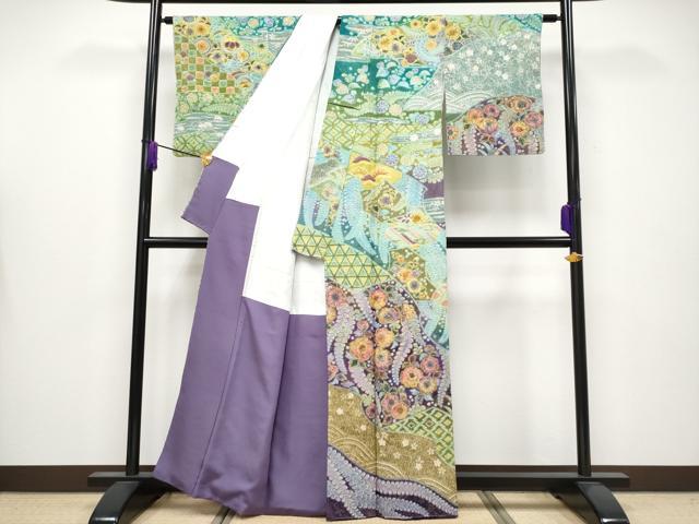 平和屋本店●極上　訪問着　絞り　辻が花　暈し染め　金通し地　逸品　未使用　CYAA4063s6
