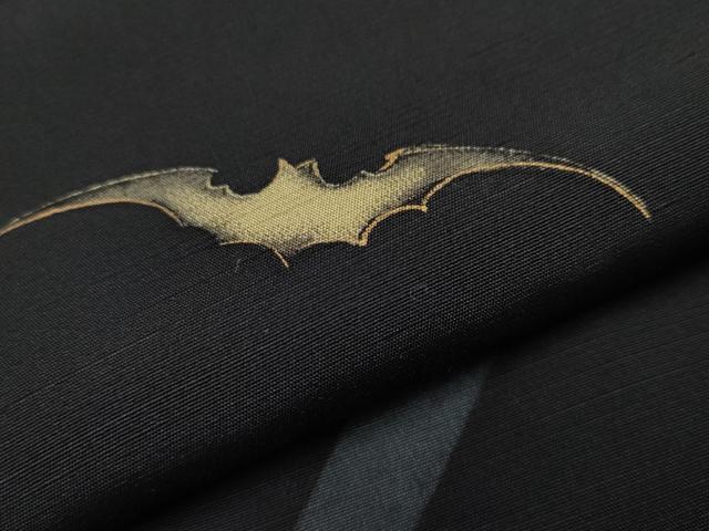 平和屋着物●極上　紬　背抜き仕立て　コウモリ　笹　黒地　金彩　逸品　未使用　CYAA4065s6