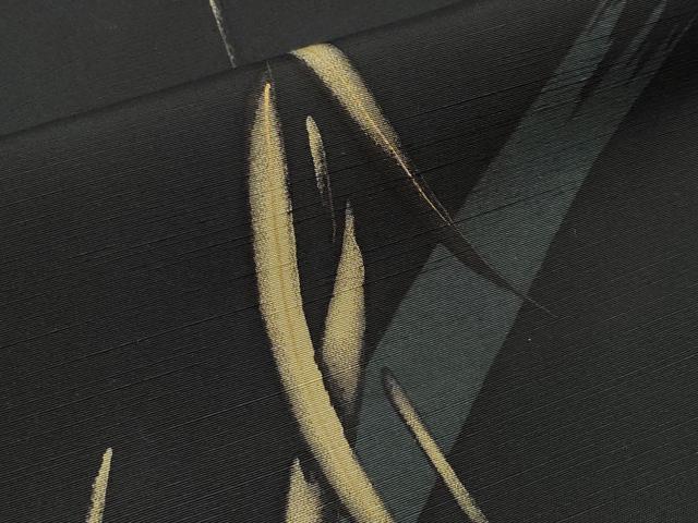 平和屋着物●極上　紬　背抜き仕立て　コウモリ　笹　黒地　金彩　逸品　未使用　CYAA4065s6