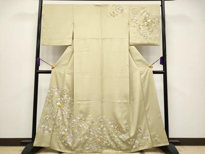 平和屋本店●極上　中国三大刺繍　相良刺繍　訪問着　駒刺繍　雪輪草花文　利休茶色　金糸　逸品　CYAA4069s6