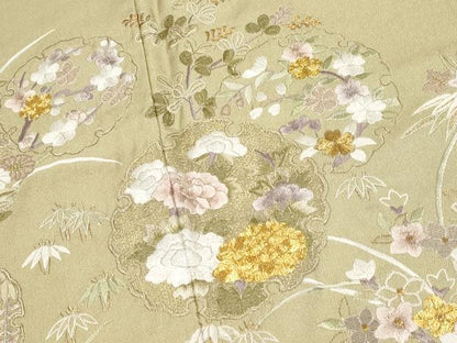 平和屋本店●極上　中国三大刺繍　相良刺繍　訪問着　駒刺繍　雪輪草花文　利休茶色　金糸　逸品　CYAA4069s6