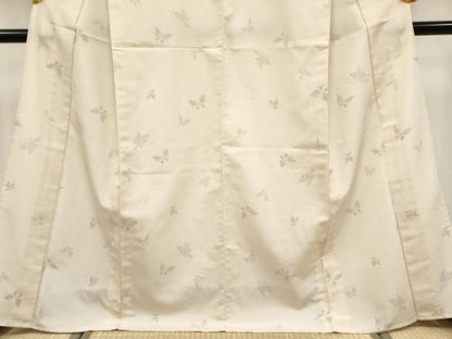 平和屋着物▽極上 本塩沢 単衣 110亀甲 舞蝶文 白茶色地 逸品 CYAA4070s6