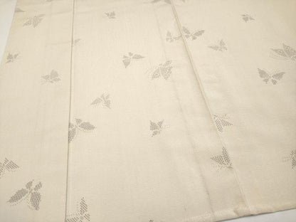 平和屋着物▽極上 本塩沢 単衣 110亀甲 舞蝶文 白茶色地 逸品 CYAA4070s6