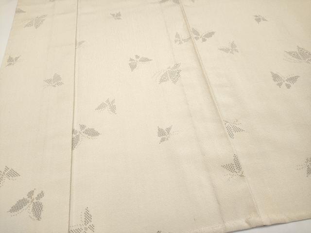 平和屋着物▽極上 本塩沢 単衣 110亀甲 舞蝶文 白茶色地 逸品 CYAA4070s6