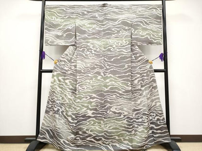 平和屋着物●極上　京友禅作家　山科春宣　訪問着　霞文　たたき染め　黒橡色地　逸品　未使用　CYAA4073s6