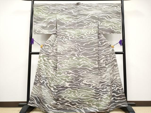 平和屋着物●極上　京友禅作家　山科春宣　訪問着　霞文　たたき染め　黒橡色地　逸品　未使用　CYAA4073s6