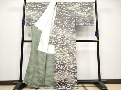平和屋着物●極上　京友禅作家　山科春宣　訪問着　霞文　たたき染め　黒橡色地　逸品　未使用　CYAA4073s6