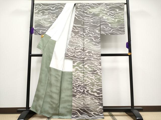 平和屋着物●極上　京友禅作家　山科春宣　訪問着　霞文　たたき染め　黒橡色地　逸品　未使用　CYAA4073s6