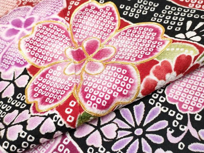 平和屋着物●極上　振袖・長襦袢セット　駒刺繍　束ね熨斗舞花文　茜色地　逸品　CYAA4075s6