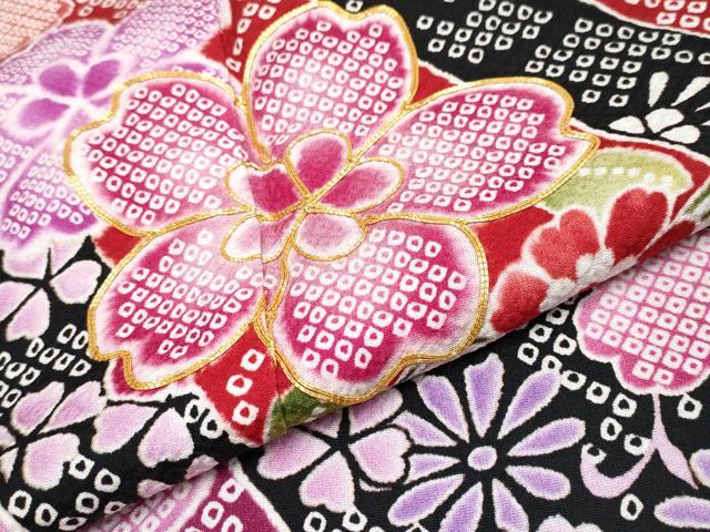 平和屋着物●極上　振袖・長襦袢セット　駒刺繍　束ね熨斗舞花文　茜色地　逸品　CYAA4075s6