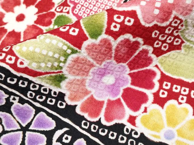 平和屋着物●極上　振袖・長襦袢セット　駒刺繍　束ね熨斗舞花文　茜色地　逸品　CYAA4075s6
