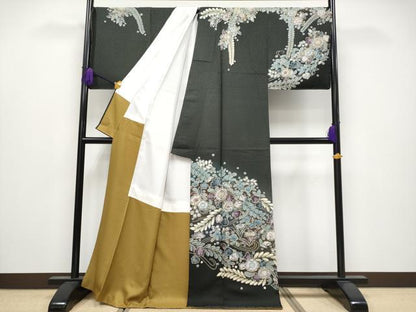 平和屋着物●極上　訪問着　辻が花　暈し染め　金彩　黒緑色地　逸品　未使用　CYAA4077s6