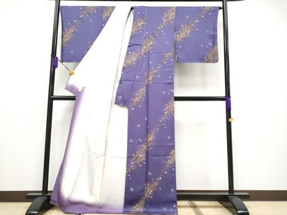 平和屋着物●極上　小紋　舞花びら　金彩　蛍暈し　菫色地　逸品　未使用　CYAA4081s6