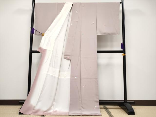 平和屋着物●極上　小紋　舞花文　鴇鼠色地　逸品　未使用　CYAA4084s6