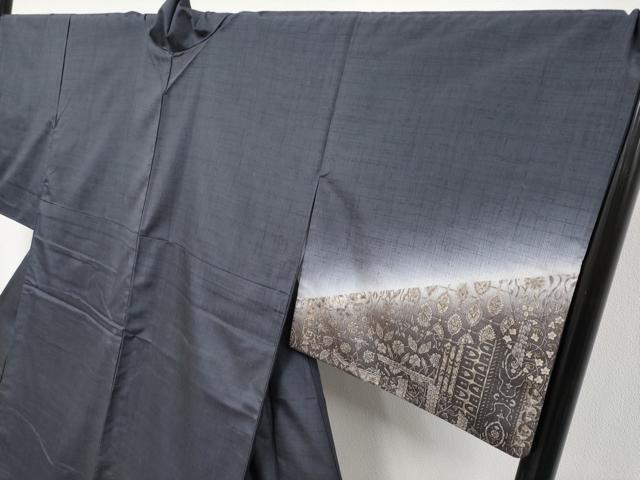 平和屋着物●極上　訪問着　紬地　切嵌花文　やまと誂製　濃紺地　逸品　CYAA4085s6 平和屋着物○極上 訪問着 紬地 切嵌花文 やまと誂製