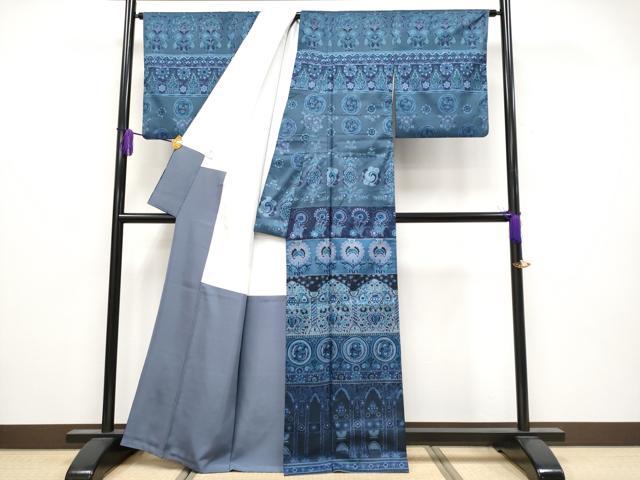 平和屋着物●極上　染色作家　林淳一　訪問着　本場染大島紬　横段花唐草文　逸品　CYAA4086s6