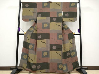 平和屋着物●極上　Maru　Factory　丸山正　小紋　抽象文　鬼しぼ縮緬　逸品　CYAA4096s6