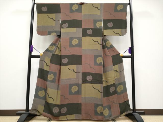 平和屋着物●極上　Maru　Factory　丸山正　小紋　抽象文　鬼しぼ縮緬　逸品　CYAA4096s6