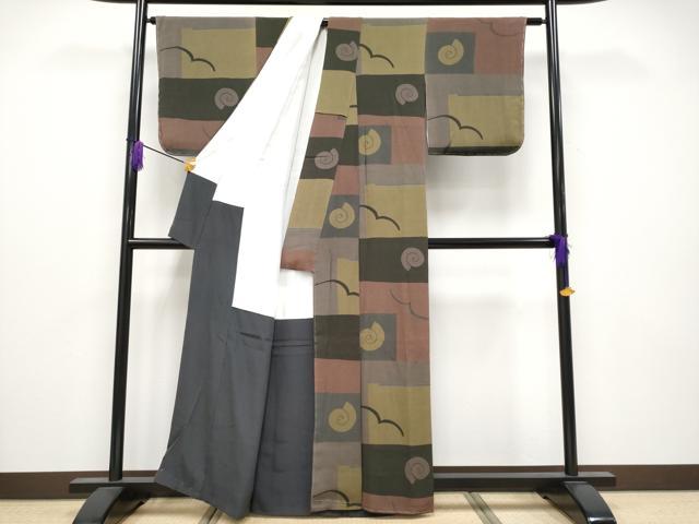 平和屋着物●極上　Maru　Factory　丸山正　小紋　抽象文　鬼しぼ縮緬　逸品　CYAA4096s6