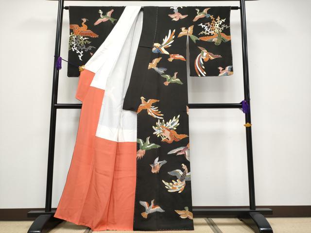 平和屋着物●極上　アンティーク　大正ロマン　訪問着　鳳凰　黒地　金銀彩　逸品　未使用　CYAA4098s6