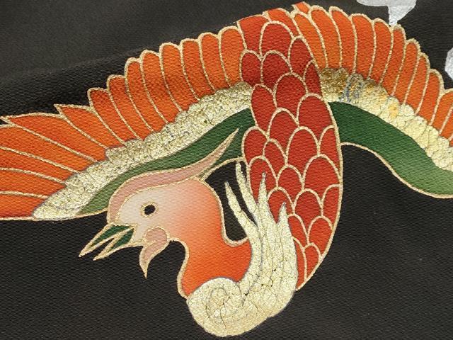 平和屋着物●極上　アンティーク　大正ロマン　訪問着　鳳凰　黒地　金銀彩　逸品　未使用　CYAA4098s6