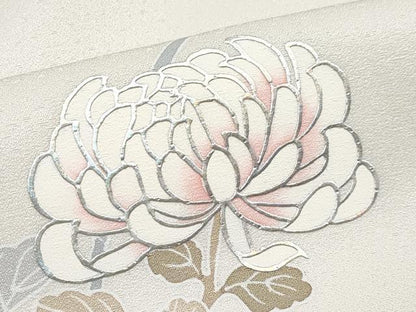 平和屋着物●極上　金彩友禅作家　金彩の魔術師　堀省平　金煌織　訪問着　草花文　灰白色地　金銀彩　逸品　CYAA4099s6