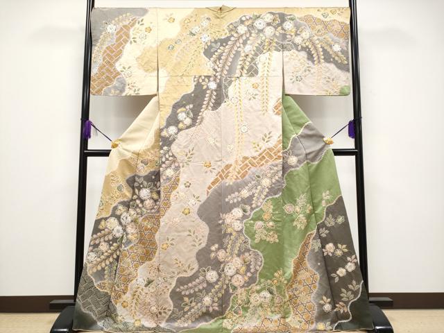 平和屋着物●極上　越後十日町の一流染匠　桐屋・翠山工房　訪問着　辻が花　絞り　金通し地　逸品　CYAA4100s6