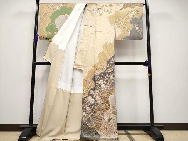 平和屋着物●極上　越後十日町の一流染匠　桐屋・翠山工房　訪問着　辻が花　絞り　金通し地　逸品　CYAA4100s6