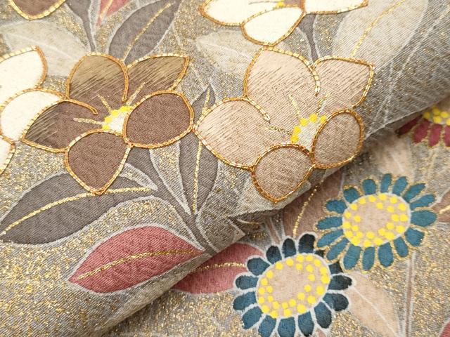 平和屋着物●極上　京友禅の第一人者　松井青々　訪問着　駒刺繍　秋草文　銀鼠色地　金彩　証紙付き　逸品　CYAA4104s6