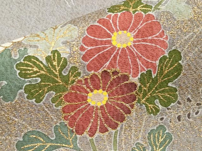 平和屋着物●極上　京友禅の第一人者　松井青々　訪問着　駒刺繍　秋草文　銀鼠色地　金彩　証紙付き　逸品　CYAA4104s6