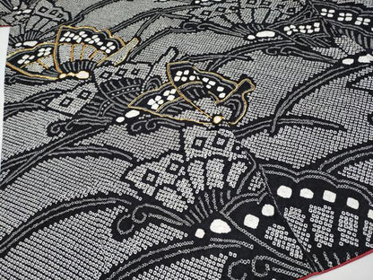 平和屋着物●極上　振袖　駒刺繍　絞り　舞蝶文　黒地　逸品　CYAA4106s6