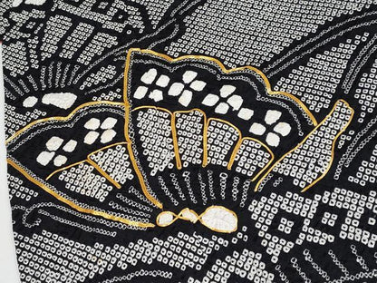 平和屋着物●極上　振袖　駒刺繍　絞り　舞蝶文　黒地　逸品　CYAA4106s6