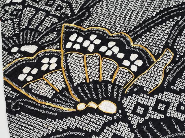 平和屋着物●極上　振袖　駒刺繍　絞り　舞蝶文　黒地　逸品　CYAA4106s6