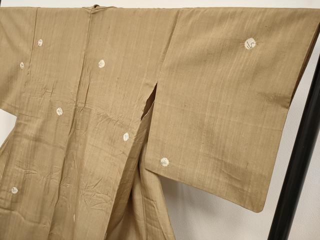 平和屋着物▽極上 赤城紬 単衣 絞り 草花丸文 香染色地 逸品 CYAA4108s6