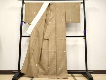 平和屋着物▽極上 赤城紬 単衣 絞り 草花丸文 香染色地 逸品 CYAA4108s6