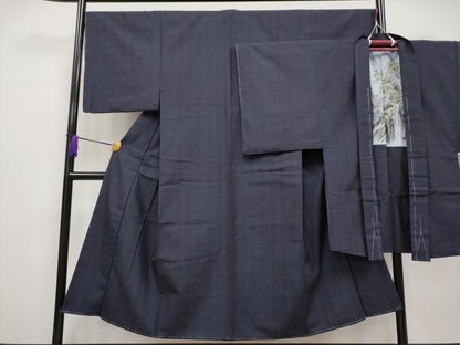 平和屋着物●極上　男性　紬　アンサンブル　縞　濃紺地　逸品　未使用　CYAA4113s6