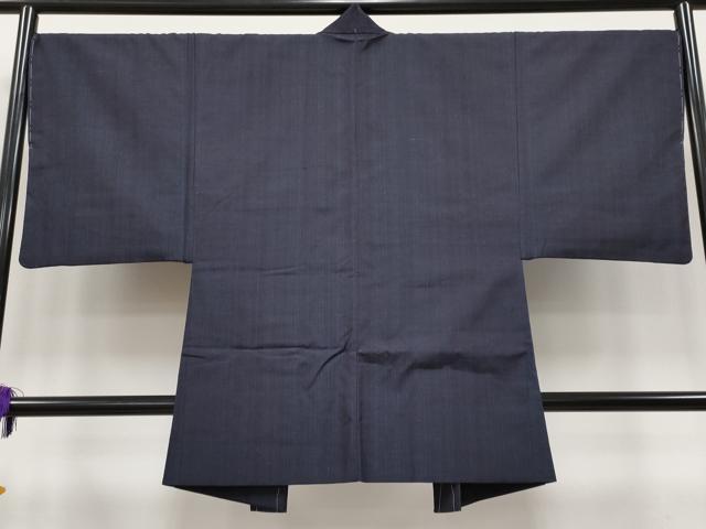 平和屋着物●極上　男性　紬　アンサンブル　縞　濃紺地　逸品　未使用　CYAA4113s6
